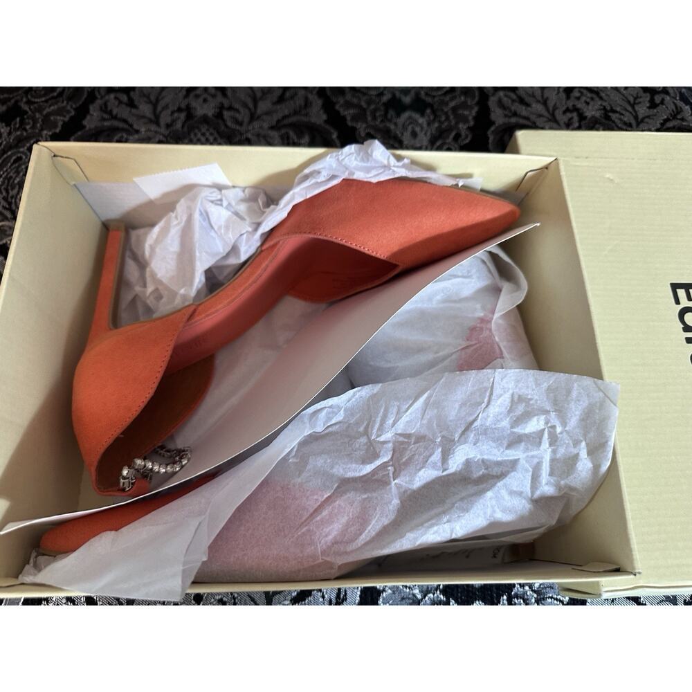 Open Edit Heels 9.5 Orange Cherry Pointed Toe Pump Rhinestone Ankle Chain NIB - Picture 12 of 13